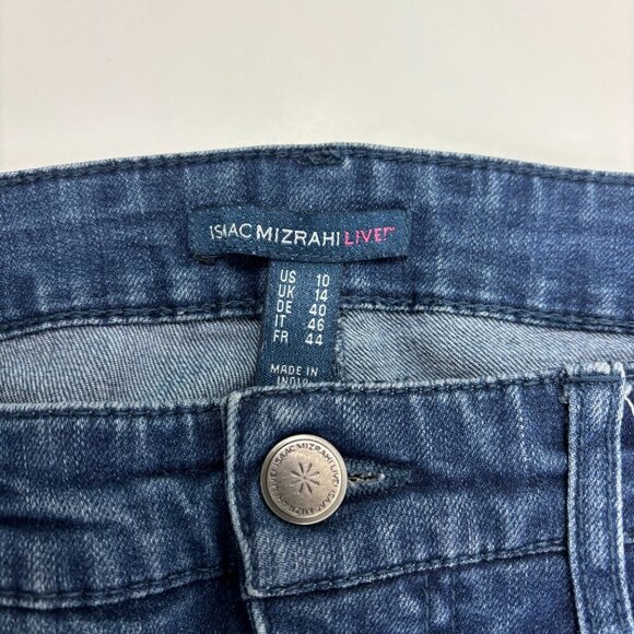 Isaac Mizrahi Raw Hem Straight Leg Women's size 10 Dark Wash Blue Denim Jeans - Picture 2 of 4